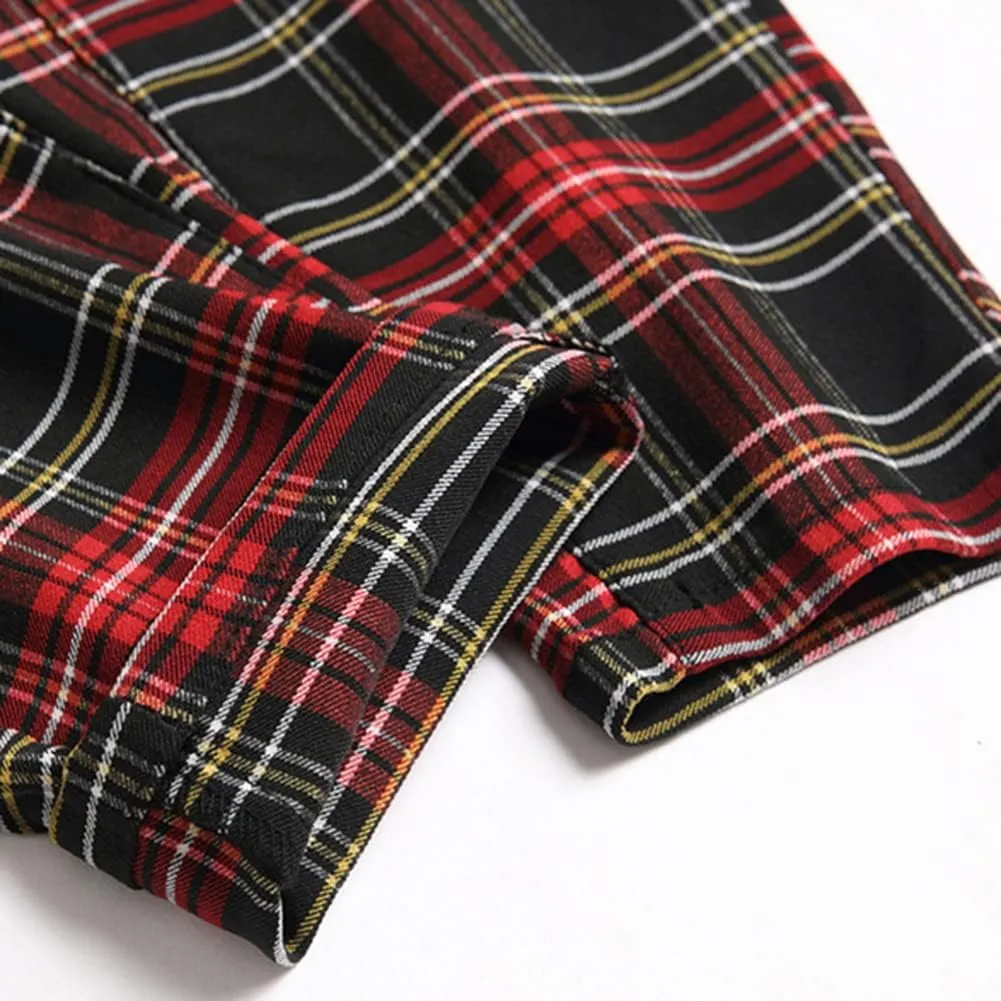 Plaid Panst for Men Skinny Men's Dress Pants Slim Fit Business Casual Chinos Pants RY1