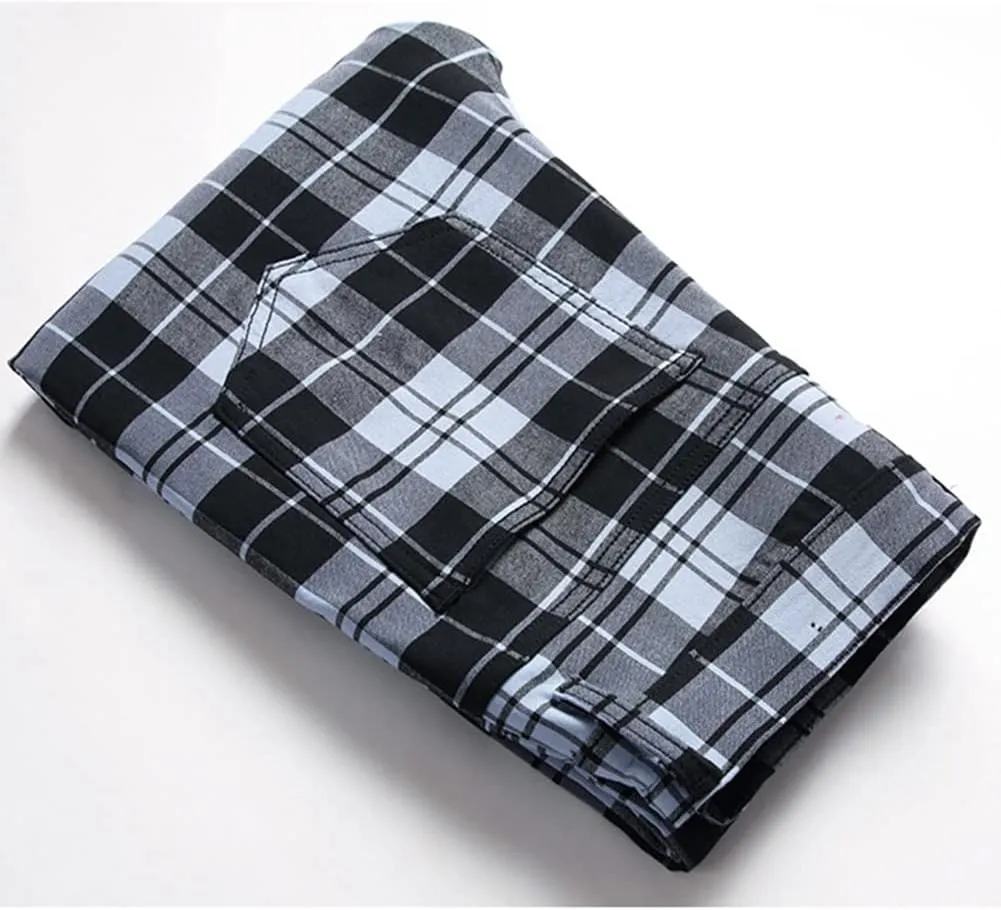 Plaid Panst for Men Skinny Men's Dress Pants Slim Fit Business Casual Chinos Pants RY1