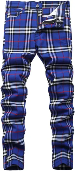 Plaid Panst for Men Skinny Men's Dress Pants Slim Fit Business Casual Chinos Pants RY1