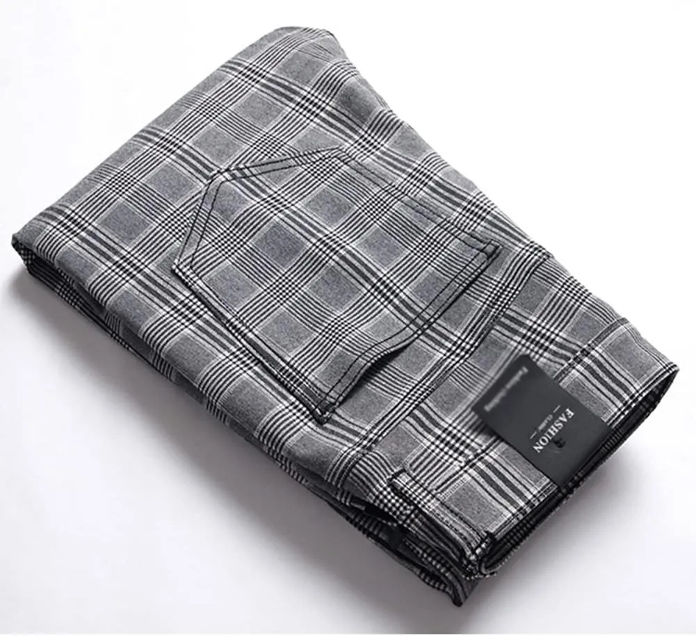 Plaid Panst for Men Skinny Men's Dress Pants Slim Fit Business Casual Chinos Pants RY1