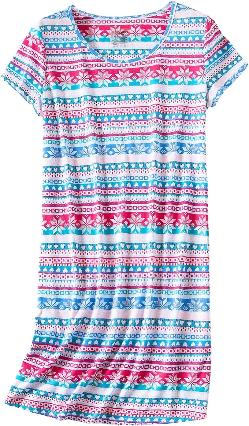 PNAEONG Women's Cotton Nightgown Sleepwear Short Sleeves Shirt Casual Print Sleepdress