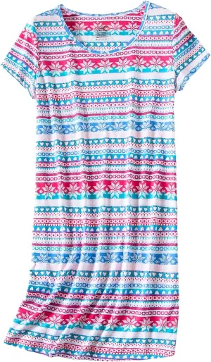 PNAEONG Women's Cotton Nightgown Sleepwear Short Sleeves Shirt Casual Print Sleepdress