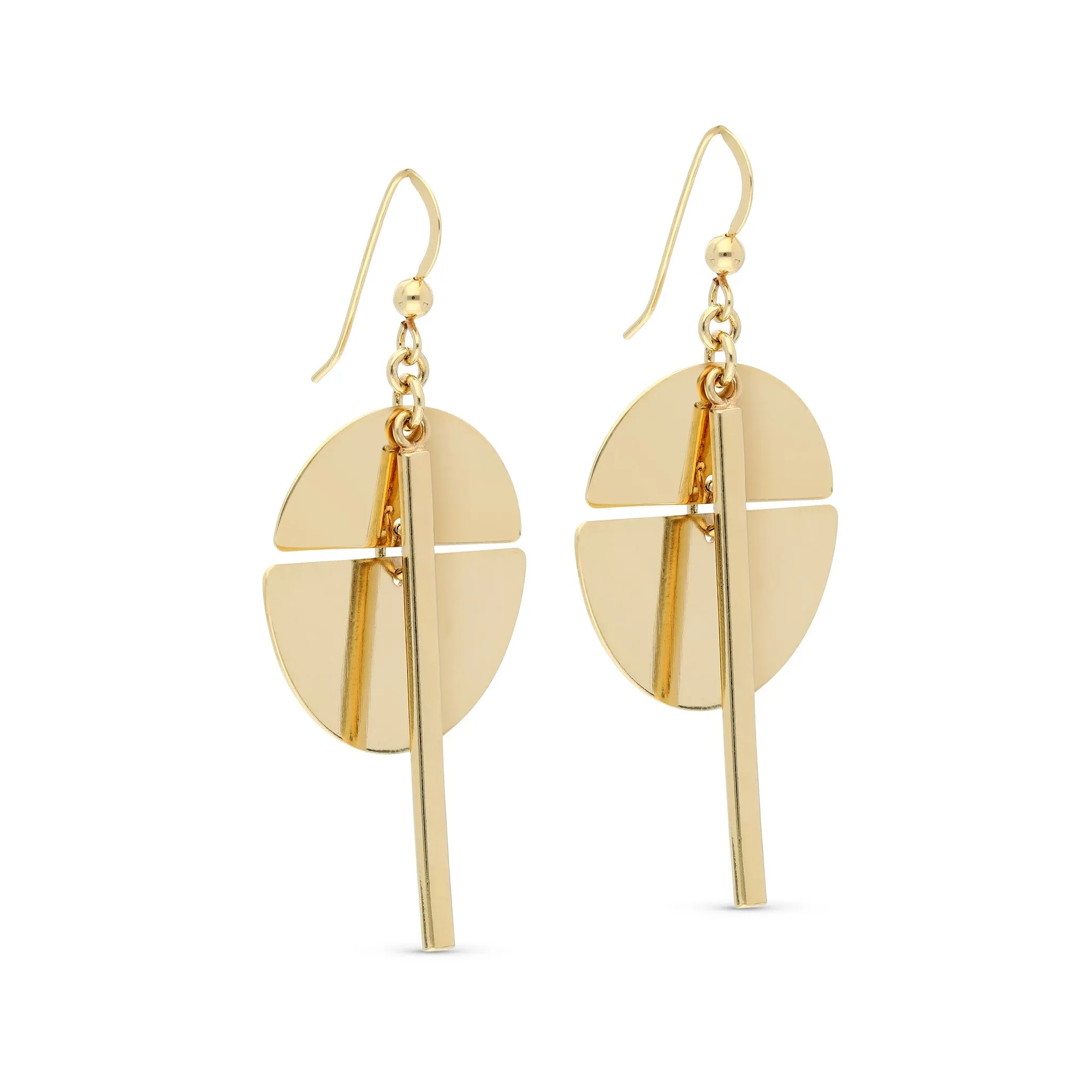 Polished Geometric Drop Earrings On Fishhook