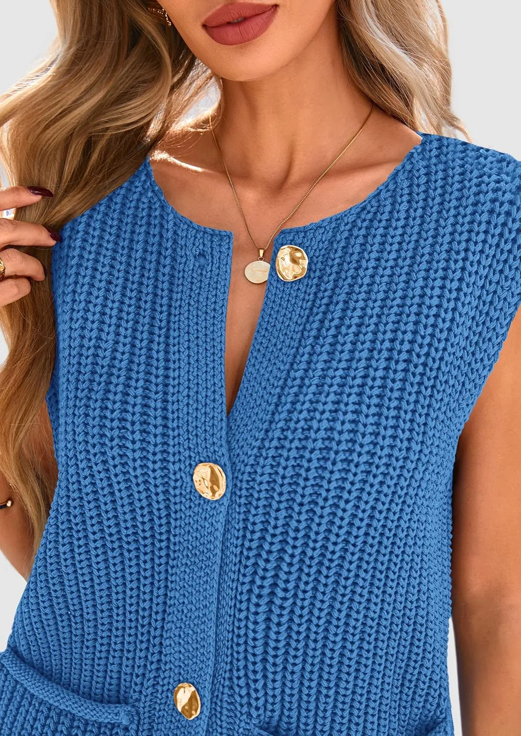 PRETTYGARDEN Women's Summer Sweaters Vest 2025 Sleeveless Button Down Cropped Pockets Chunky Knit Cardigan Trendy Tank Tops