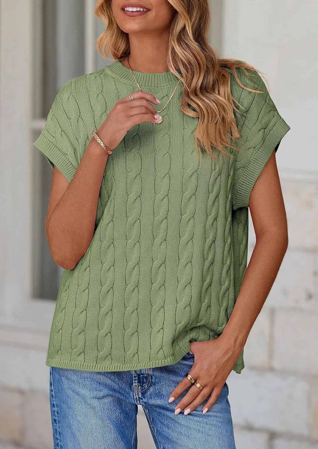 PRETTYGARDEN Women's Sweater Vest 2025 Summer Short Sleeve Tops Casual Crewneck Knit Oversized Pullover Trendy Spring Outfits