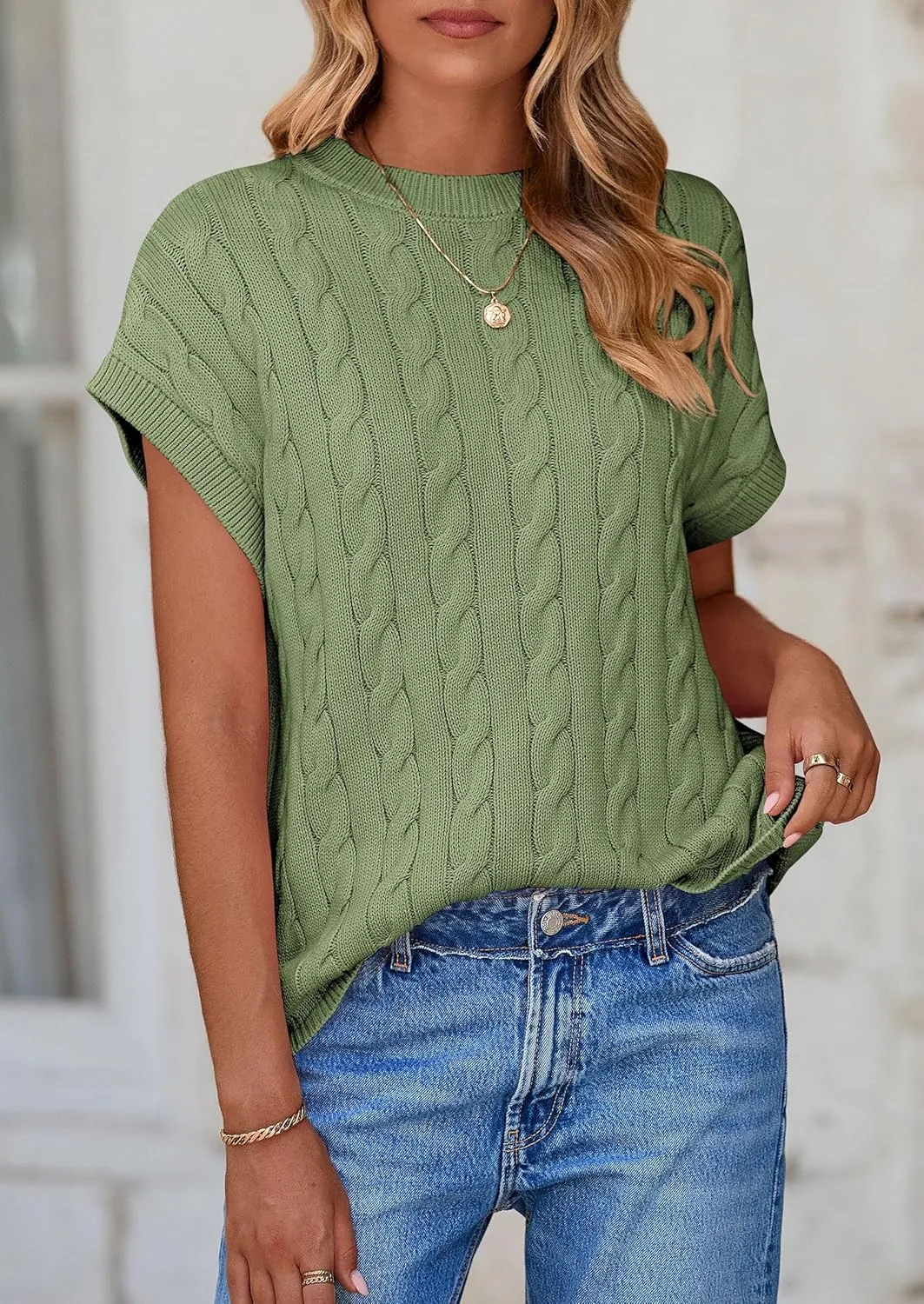PRETTYGARDEN Women's Sweater Vest 2025 Summer Short Sleeve Tops Casual Crewneck Knit Oversized Pullover Trendy Spring Outfits