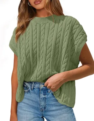 PRETTYGARDEN Women's Sweater Vest 2025 Summer Short Sleeve Tops Casual Crewneck Knit Oversized Pullover Trendy Spring Outfits