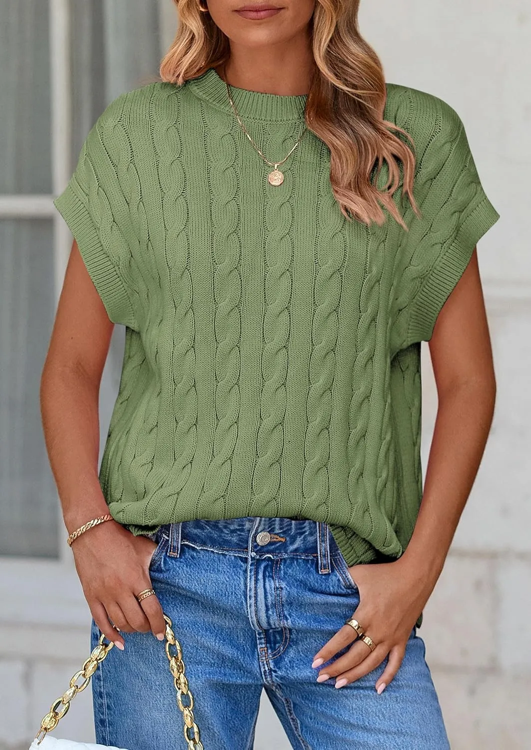 PRETTYGARDEN Women's Sweater Vest 2025 Summer Short Sleeve Tops Casual Crewneck Knit Oversized Pullover Trendy Spring Outfits