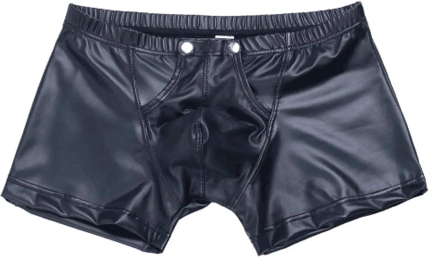 PU Leather Boxer Briefs for Men Sexy Bulge Pouch Panties Open Front Boyshort Low Waist Bikini Cutout Breathable Lingerie