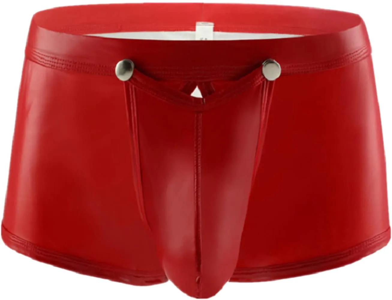 PU Leather Boxer Briefs for Men Sexy Bulge Pouch Panties Open Front Boyshort Low Waist Bikini Cutout Breathable Lingerie