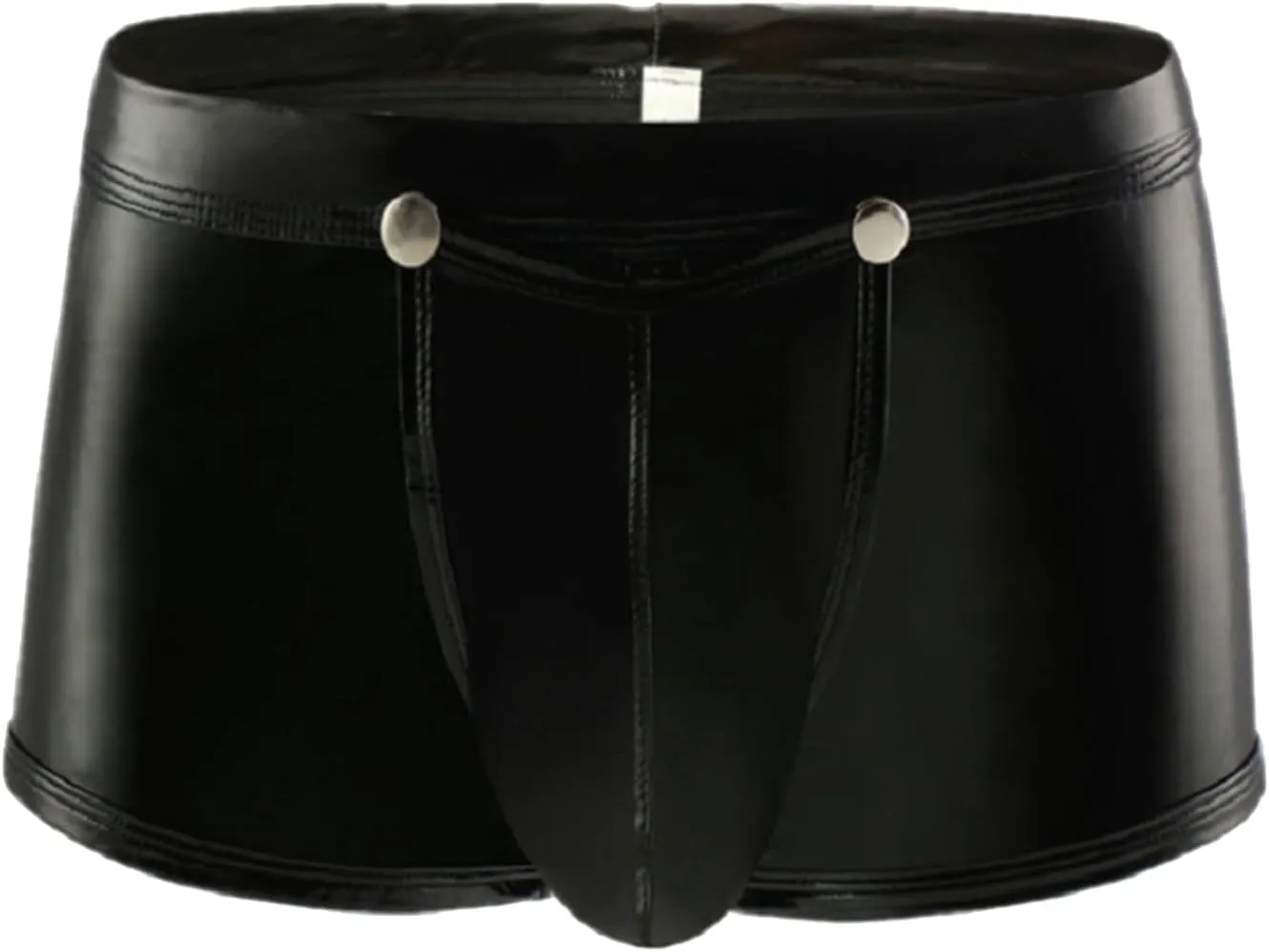 PU Leather Boxer Briefs for Men Sexy Bulge Pouch Panties Open Front Boyshort Low Waist Bikini Cutout Breathable Lingerie