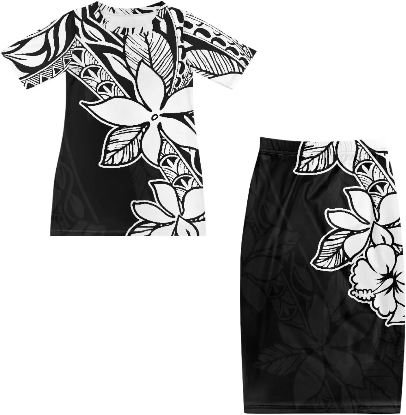Puletasi Samoan Traditional Maxi Skirt Sets Polynesian Tribal Tapa Totem Women Island Short Sleeves Set Maxi Dress