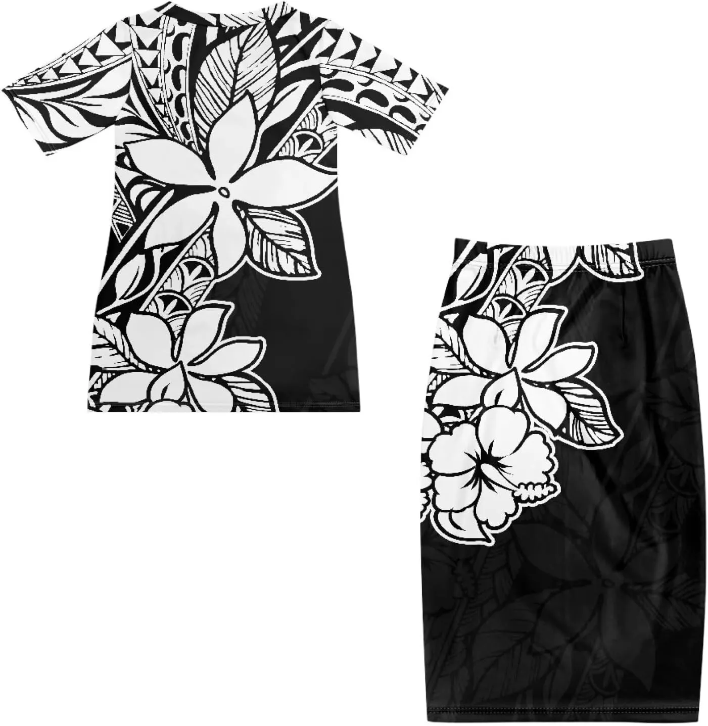 Puletasi Samoan Traditional Maxi Skirt Sets Polynesian Tribal Tapa Totem Women Island Short Sleeves Set Maxi Dress