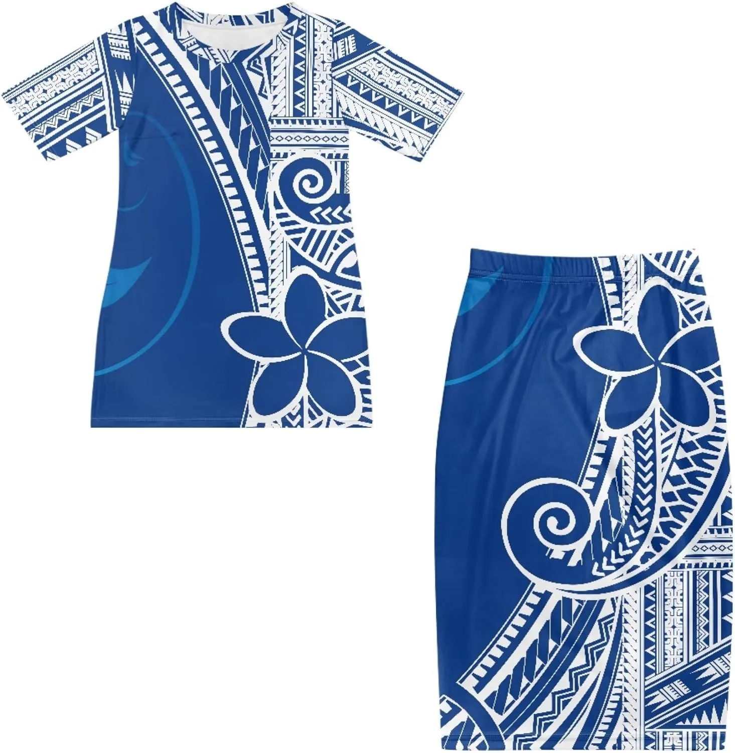 Puletasi Samoan Traditional Maxi Skirt Sets Polynesian Tribal Tapa Totem Women Island Short Sleeves Set Maxi Dress