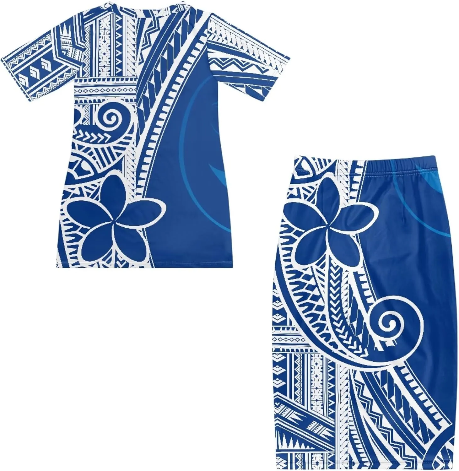 Puletasi Samoan Traditional Maxi Skirt Sets Polynesian Tribal Tapa Totem Women Island Short Sleeves Set Maxi Dress