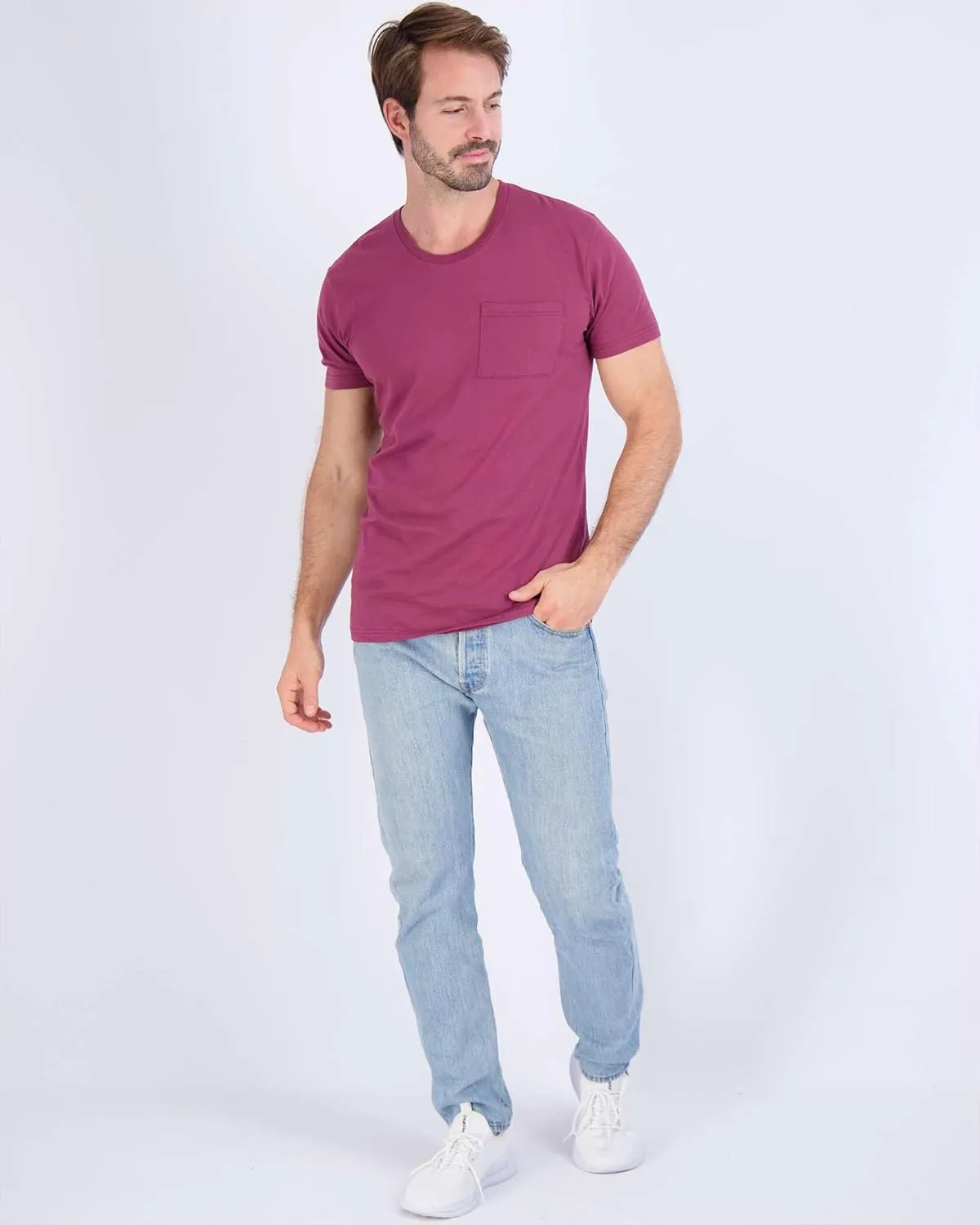 Real Essentials 4 Pack: Men's Cotton Performance Short Sleeve Crew Neck Pocket T-Shirt Athletic Top (Available in Big & Tall)