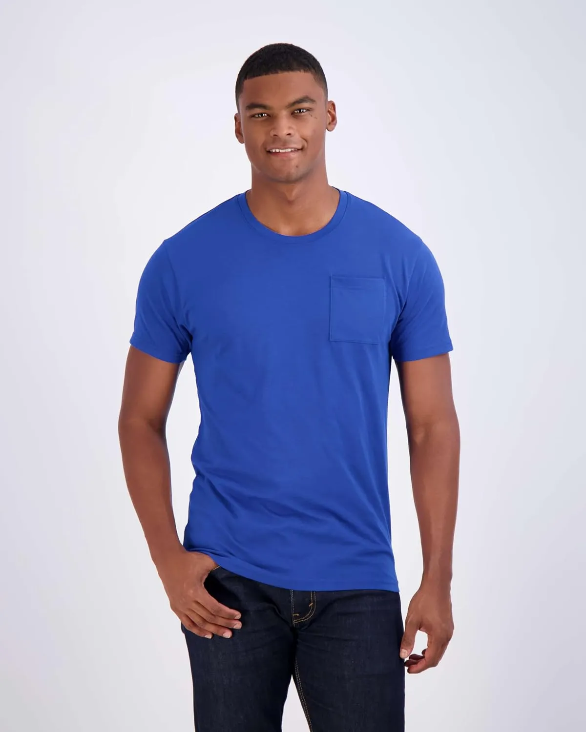 Real Essentials 4 Pack: Men's Cotton Performance Short Sleeve Crew Neck Pocket T-Shirt Athletic Top (Available in Big & Tall)