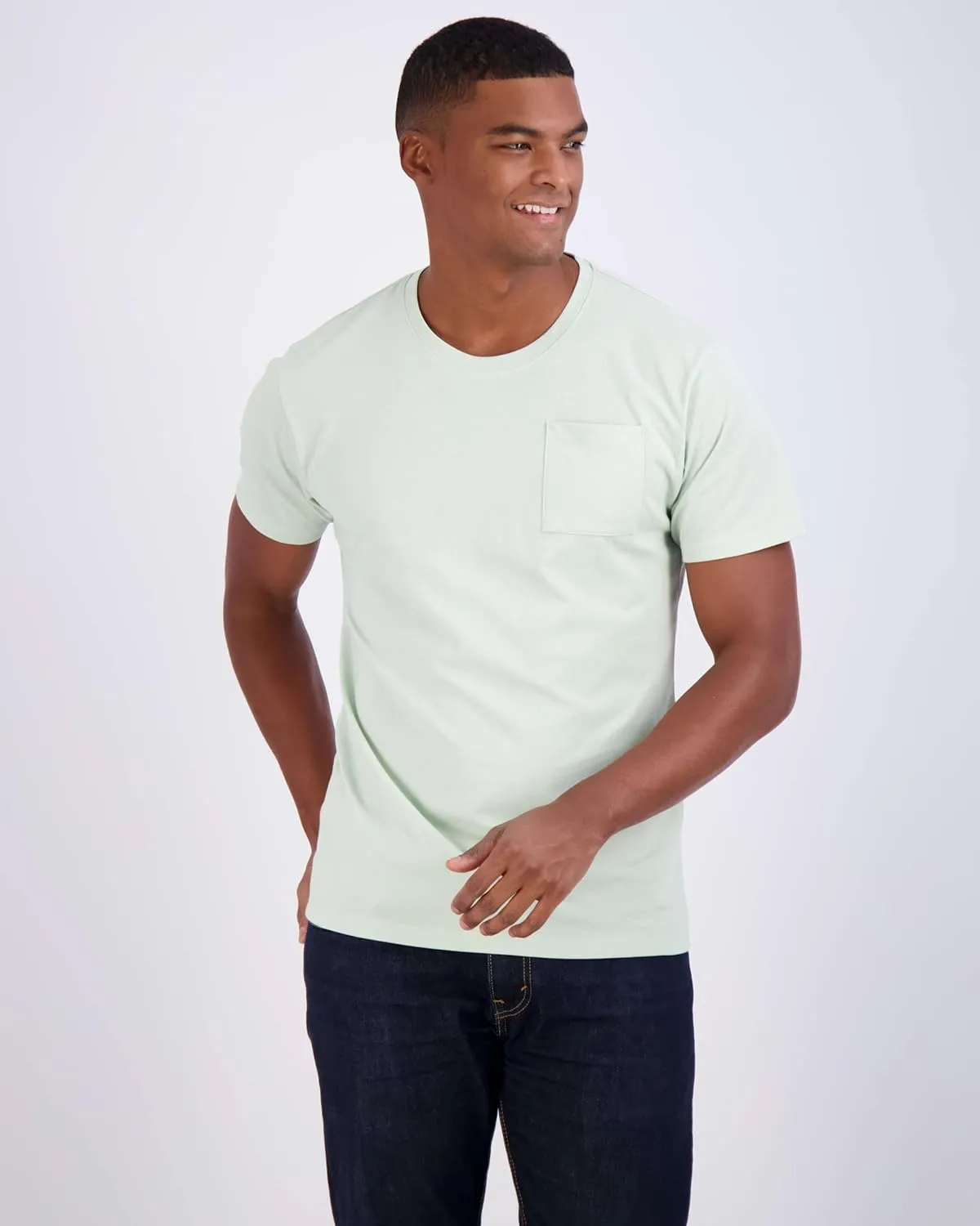 Real Essentials 4 Pack: Men's Cotton Performance Short Sleeve Crew Neck Pocket T-Shirt Athletic Top (Available in Big & Tall)