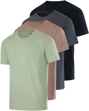 Real Essentials 4 Pack: Men's Cotton Performance Short Sleeve Crew Neck Pocket T-Shirt Athletic Top (Available in Big & Tall)