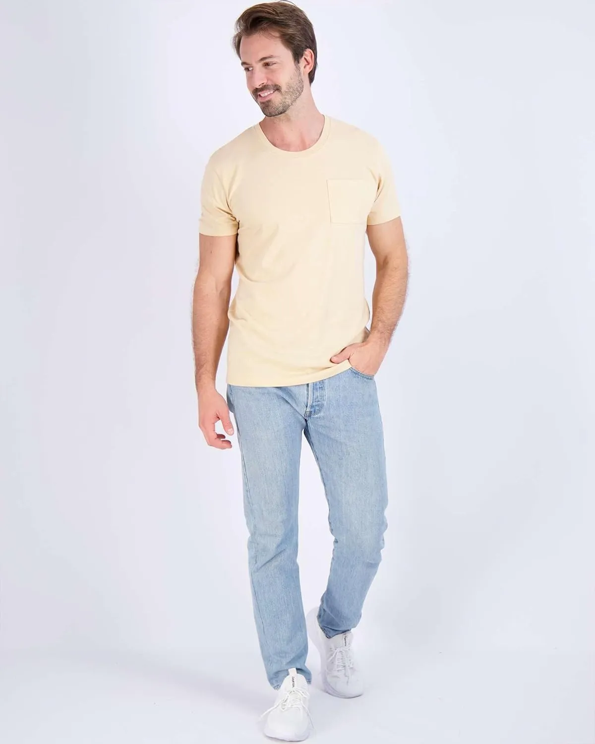 Real Essentials 4 Pack: Men's Cotton Performance Short Sleeve Crew Neck Pocket T-Shirt Athletic Top (Available in Big & Tall)