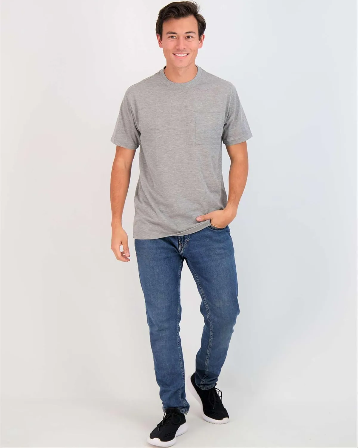 Real Essentials 4 Pack: Men's Cotton Performance Short Sleeve Crew Neck Pocket T-Shirt Athletic Top (Available in Big & Tall)