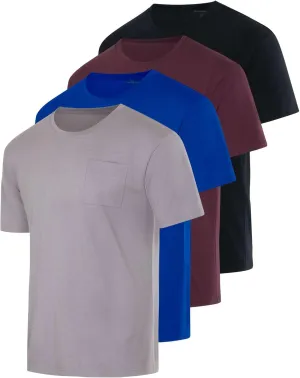 Real Essentials 4 Pack: Men's Cotton Performance Short Sleeve Crew Neck Pocket T-Shirt Athletic Top (Available in Big & Tall)