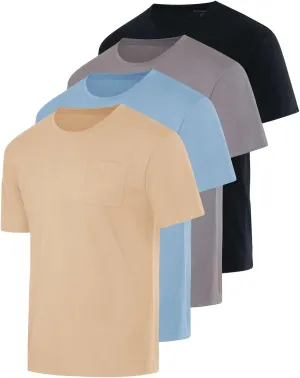 Real Essentials 4 Pack: Men's Cotton Performance Short Sleeve Crew Neck Pocket T-Shirt Athletic Top (Available in Big & Tall)
