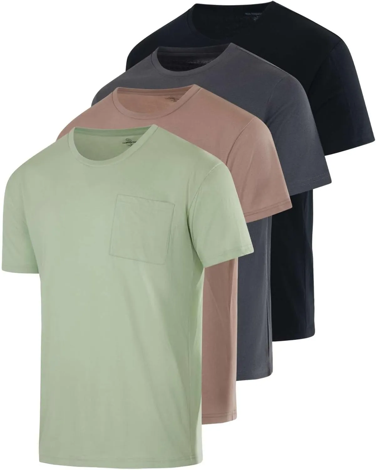 Real Essentials 4 Pack: Men's Cotton Performance Short Sleeve Crew Neck Pocket T-Shirt Athletic Top (Available in Big & Tall)