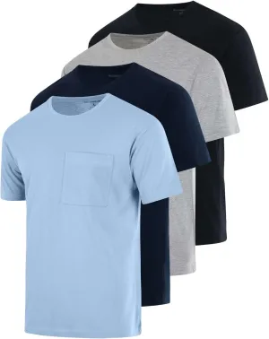 Real Essentials 4 Pack: Men's Cotton Performance Short Sleeve Crew Neck Pocket T-Shirt Athletic Top (Available in Big & Tall)