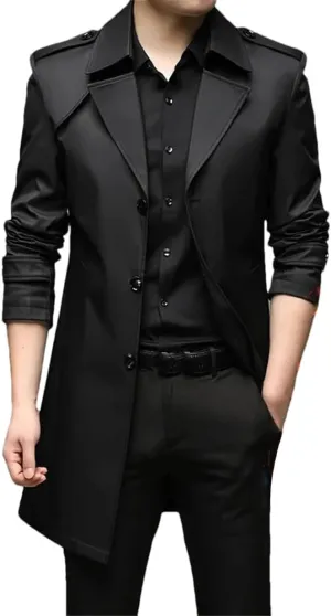 Rfmfkkg Classic Men'S Lapel Windbreaker Cotton Padded Thicken Business Casual Trench Coat Outerwear
