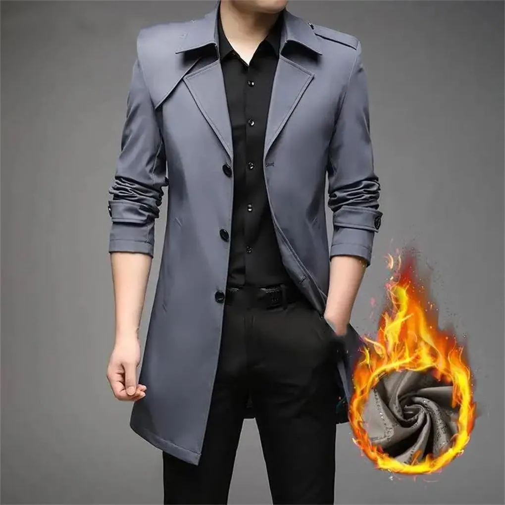 Rfmfkkg Classic Men'S Lapel Windbreaker Cotton Padded Thicken Business Casual Trench Coat Outerwear