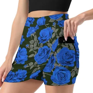 Rose Print Shorts Skirt Womans Golf Skort Light Proof Trouser Skirts High Waist Single Pocket A Line Sport Skorts
