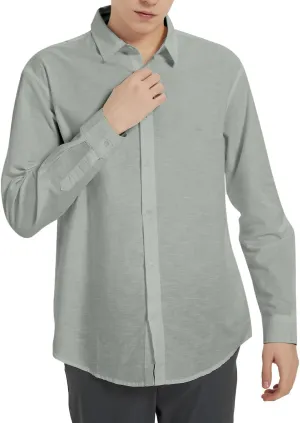 Ross&Freckle Men's Casual Button Down Long Sleeve Shirt Cotton Linen Shirts
