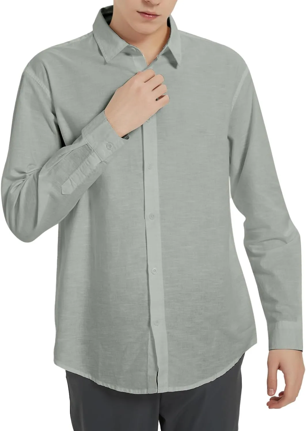 Ross&Freckle Men's Casual Button Down Long Sleeve Shirt Cotton Linen Shirts