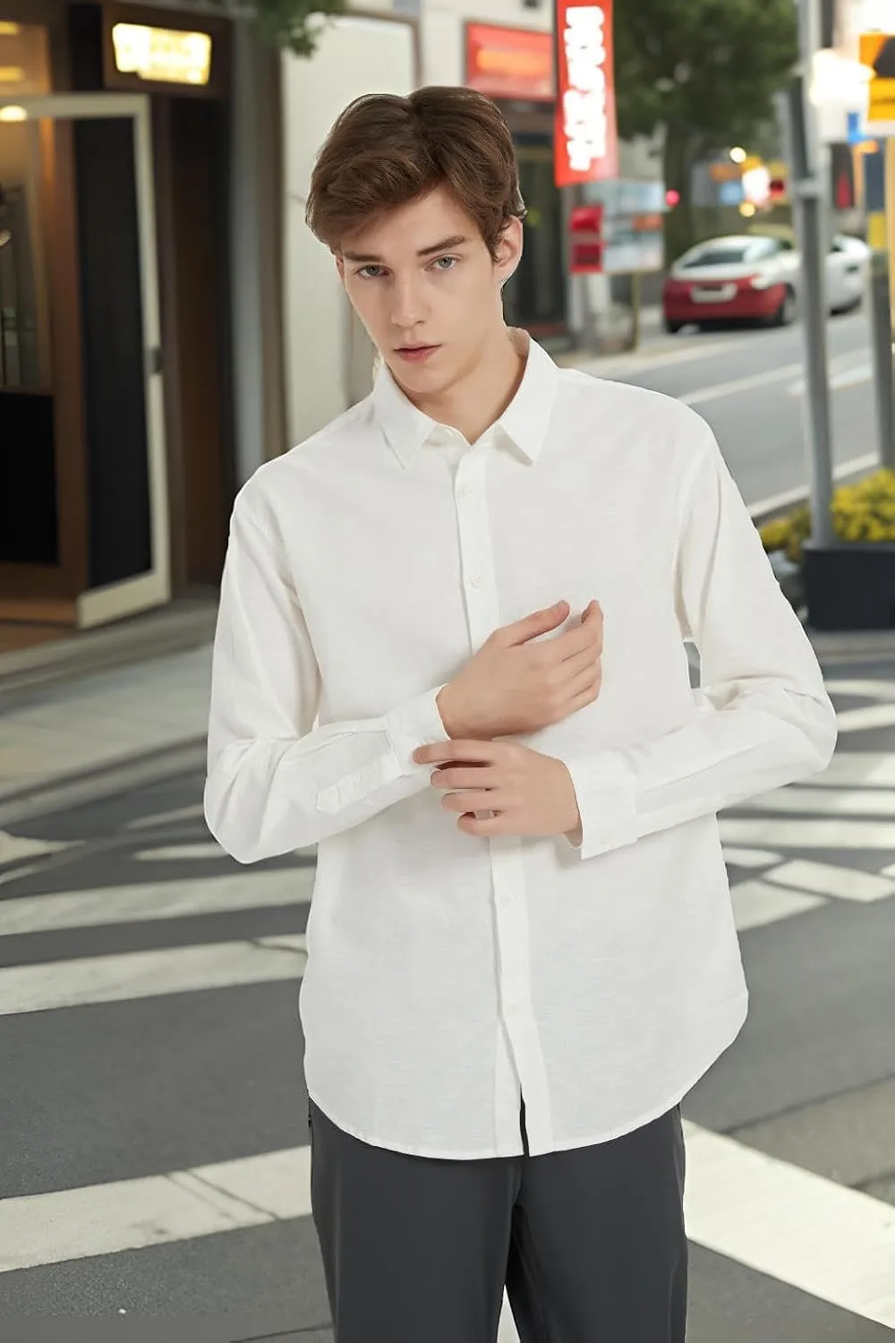 Ross&Freckle Men's Casual Button Down Long Sleeve Shirt Cotton Linen Shirts