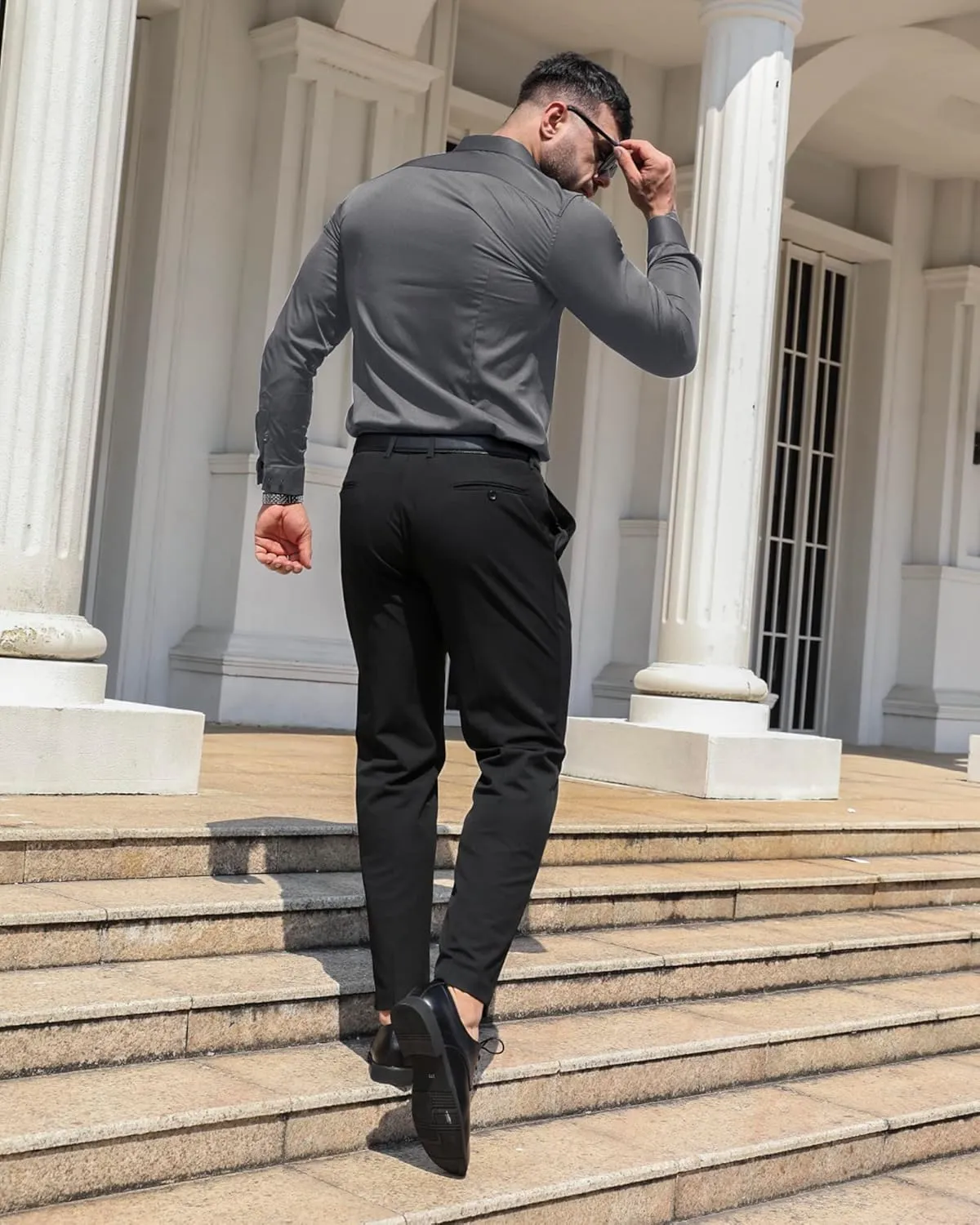 RPOVIG Men's Muscle Dress Shirts:Casual Button Down Long Sleeve Elasticity Athletic Fit Wrinkle-Free Shirt