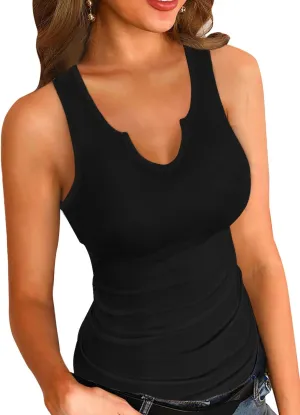 SANDERY Tank Tops for Women Summer Sleeveless V Neck Fitted Top Slim Ribbed Racerback Basic Cami Shirt Tanks