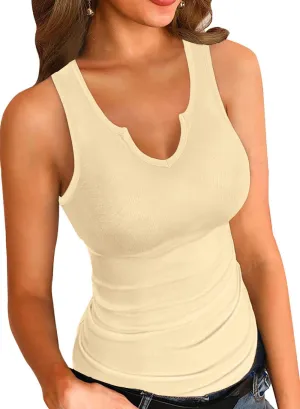 SANDERY Tank Tops for Women Summer Sleeveless V Neck Fitted Top Slim Ribbed Racerback Basic Cami Shirt Tanks
