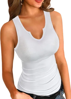 SANDERY Tank Tops for Women Summer Sleeveless V Neck Fitted Top Slim Ribbed Racerback Basic Cami Shirt Tanks