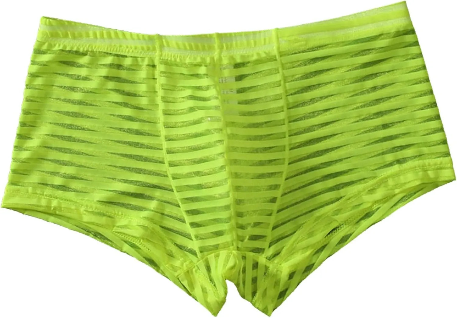 Sexy Stripe Sheer Mesh Lace Boxer Briefs for Men Mid-Waist Underwear Seamless Breathable Boyshort Bulge Pouch Panties Green