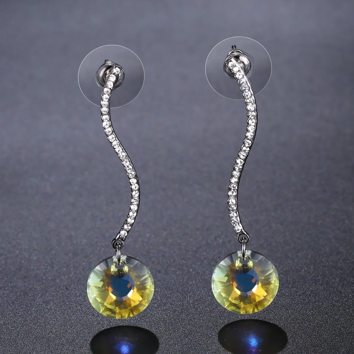 Shiny Arc Long Dangle Drop Earrings -KPE0331