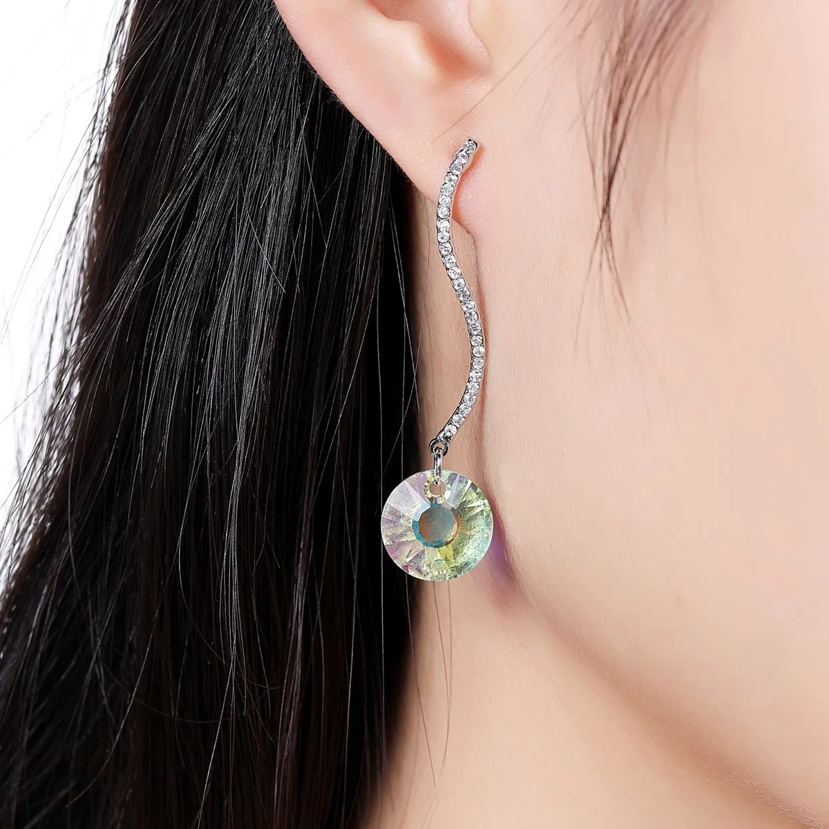 Shiny Arc Long Dangle Drop Earrings -KPE0331