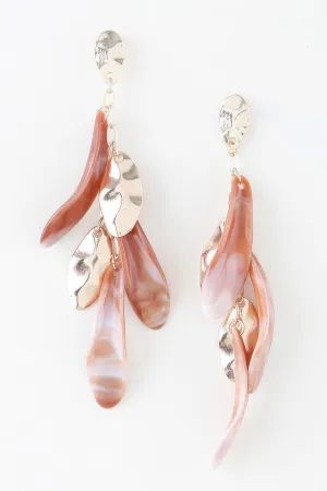 Shiny Marble Feather Drop Earrings