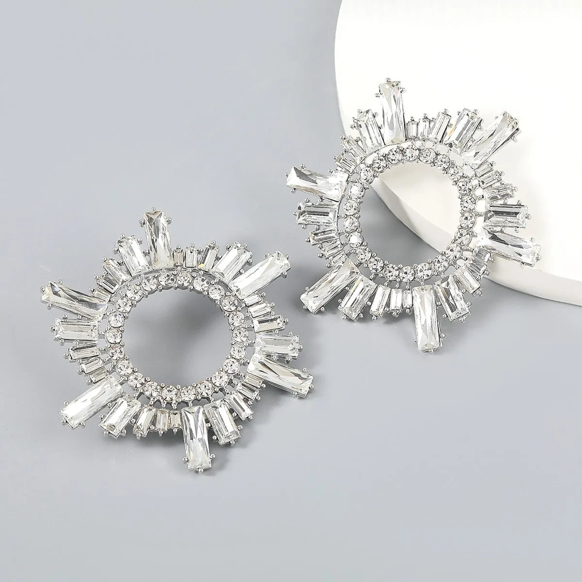 Shiny Rhinestone Flower Dangle Earrings