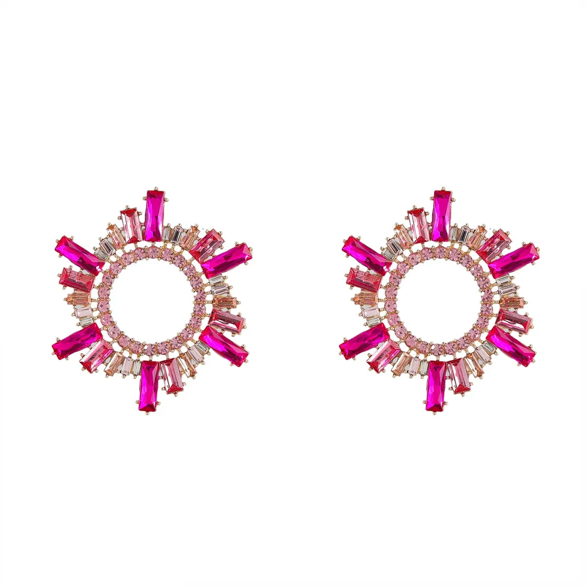 Shiny Rhinestone Flower Dangle Earrings