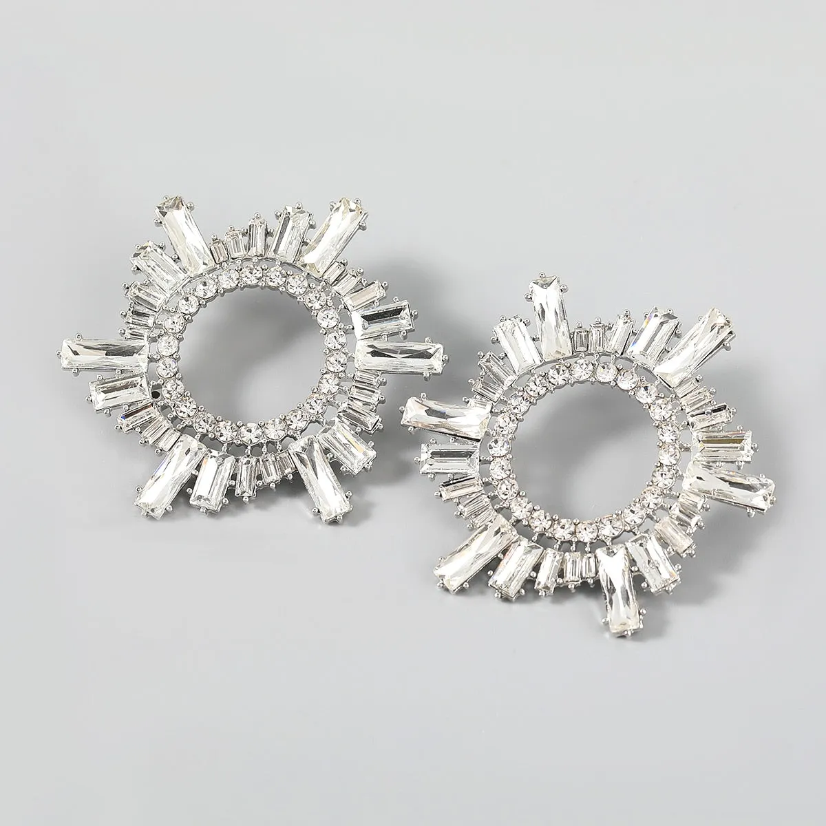 Shiny Rhinestone Flower Dangle Earrings