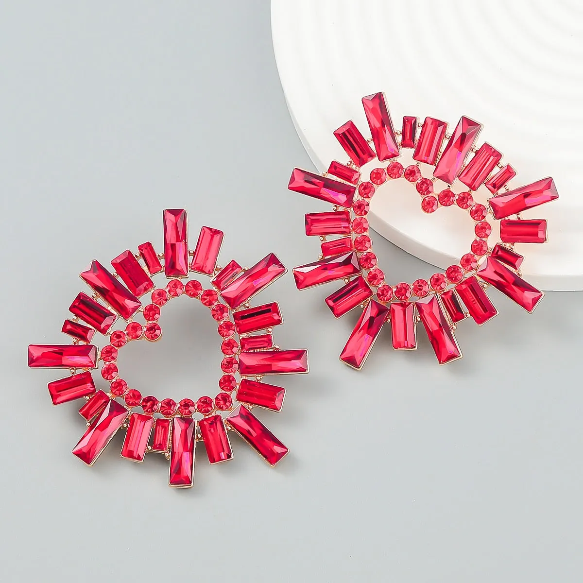 Shiny Rhinestone Flower Dangle Earrings