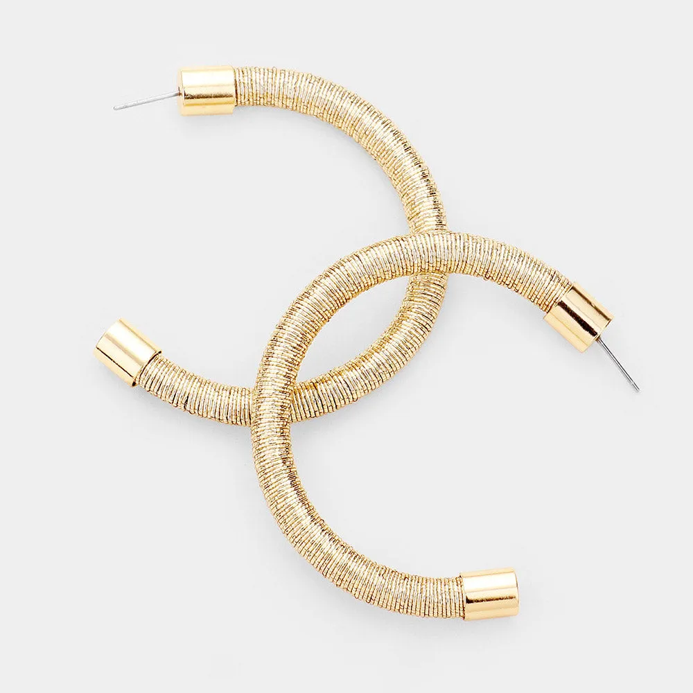 Shiny Wrapped Open Circle Hoop Earrings - Gold