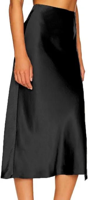 Side Split Women Satin Satin Midi Skirt High Waist Versatile Wrap Hip Skirt Women