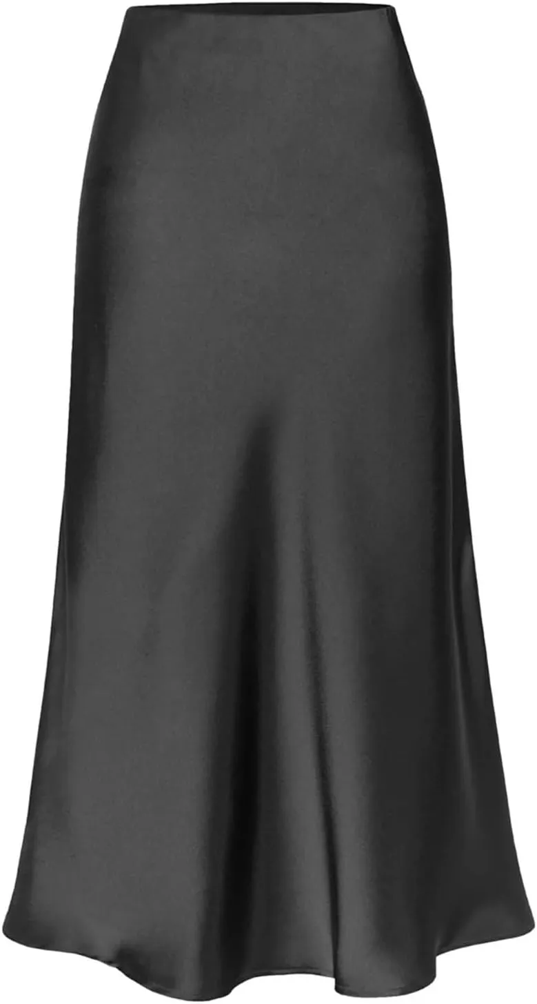 Side Split Women Satin Satin Midi Skirt High Waist Versatile Wrap Hip Skirt Women